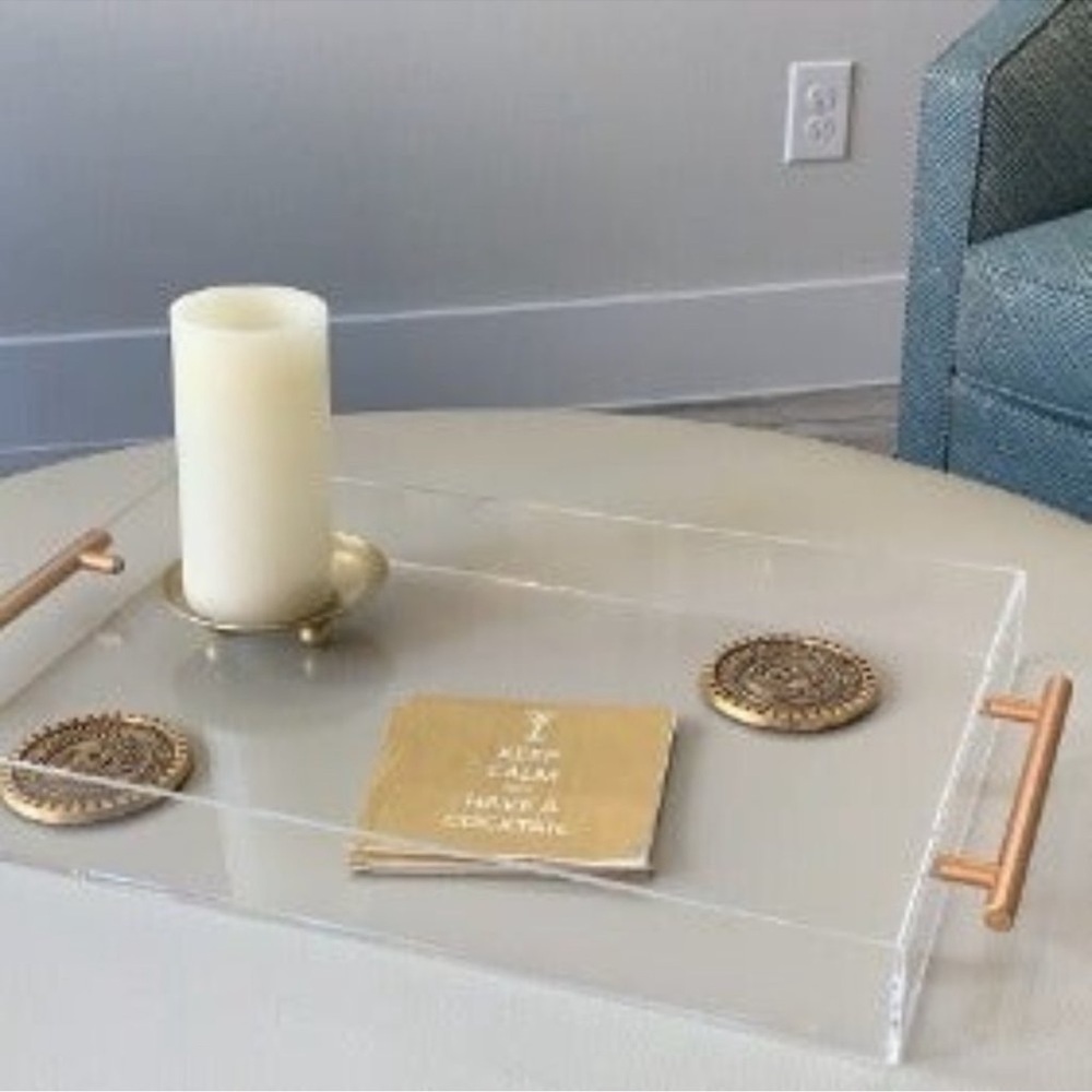 Clear Acrylic Lucite Serving Tray with Metal Handles,No Need to Assemble,11x14